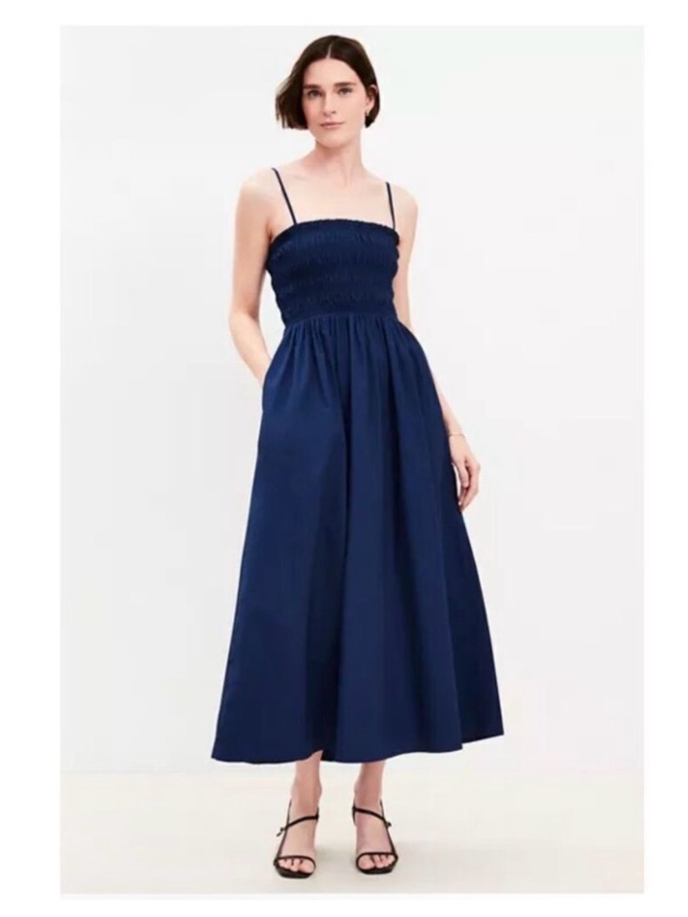 LOFT Poplin Smocked Midi Dress